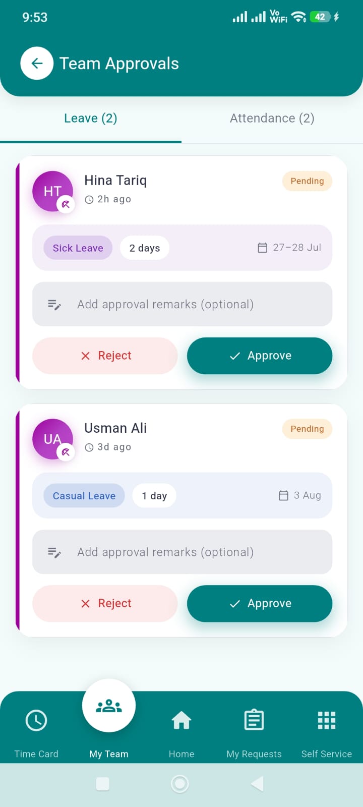 Stellar Core mobile app team approvals for leave requests